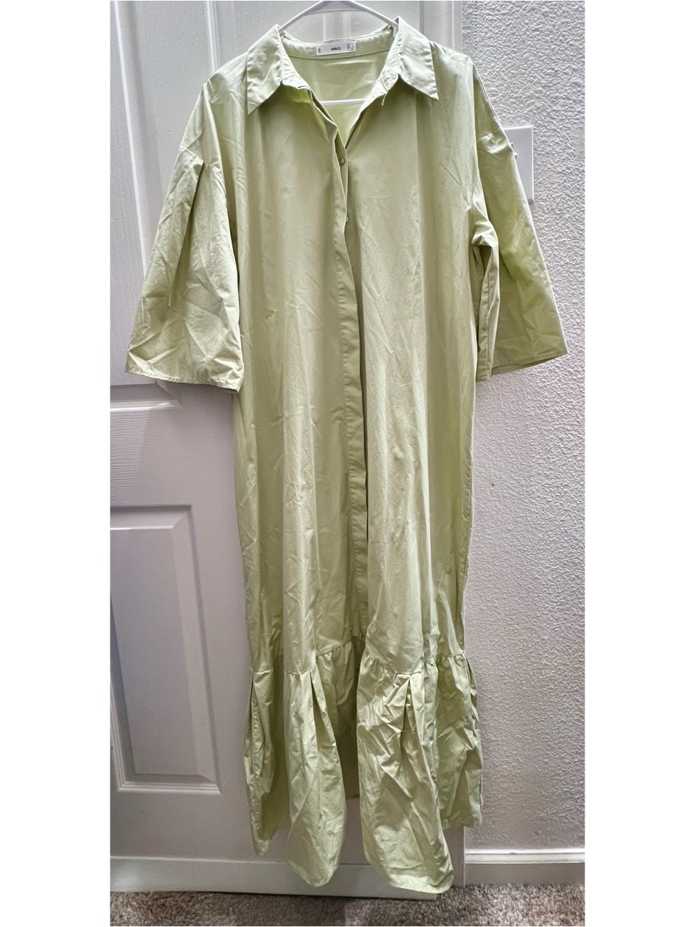 Mango MNG Oversized Short Sleeve Green Ruffle Hem Shirt Dress US Women’s 10 EUC - Picture 4 of 13